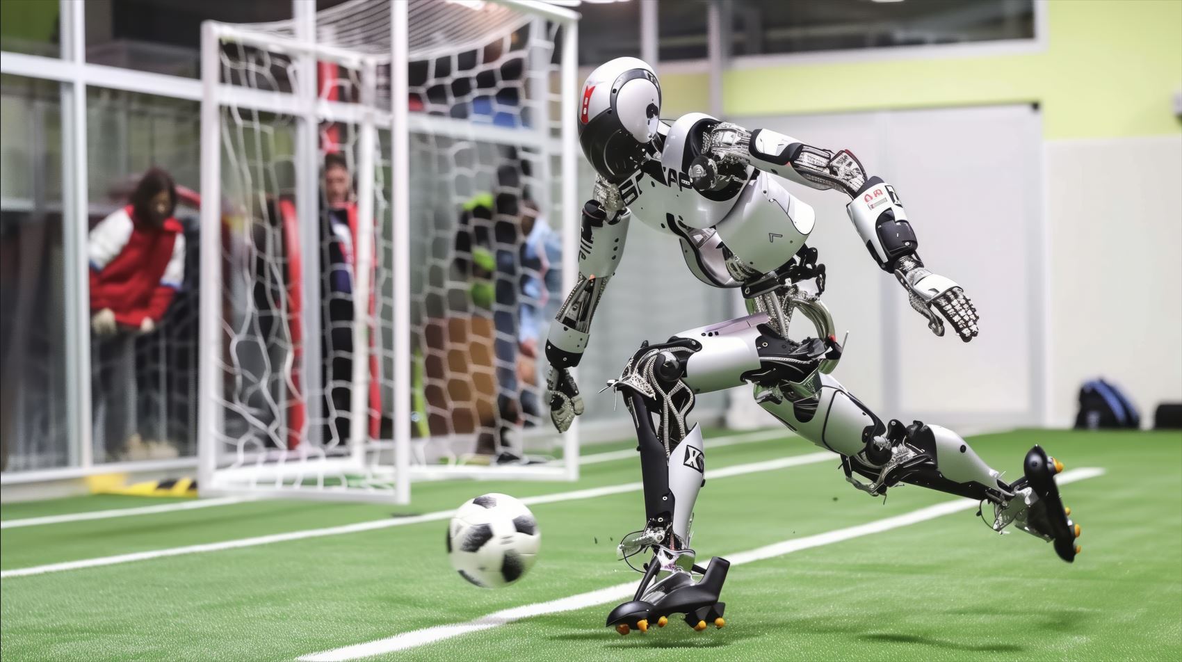 Stock image of robot playing football